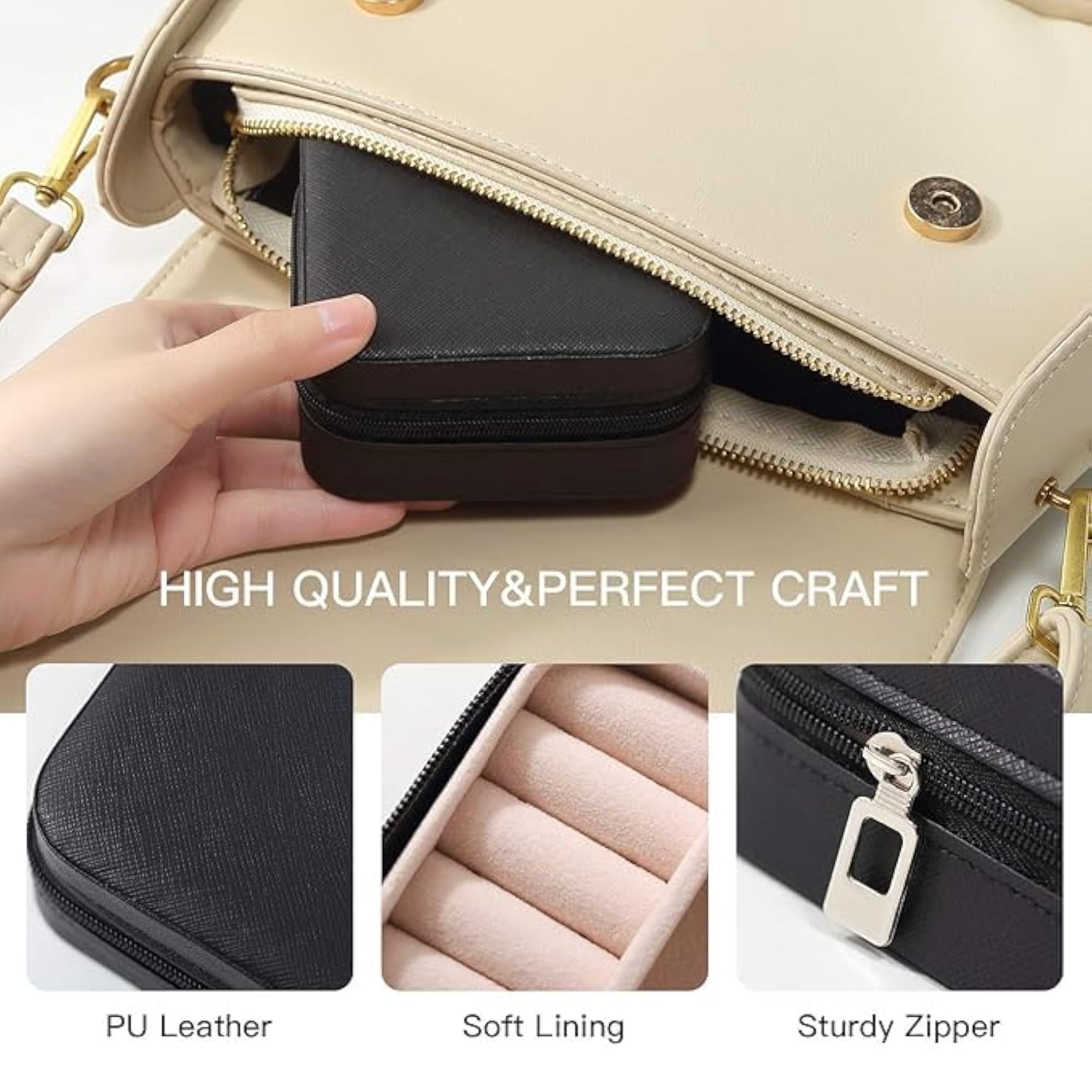 Jewellery Organiser PU Leather Portable Storage Box for Rings & Earrings
