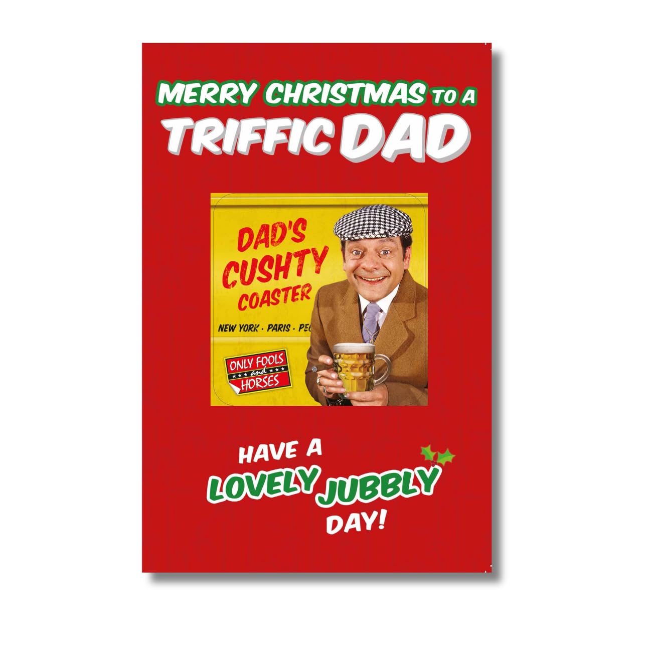 Only Fools & Horses Triffic Dad Christmas Card with Detachable Cushty Coaster, Christmas Card Dad