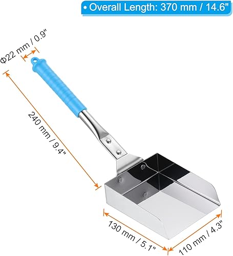Miniatura 2 de PATIKIL Pala de punta cuadrada de 15 pulgadas, pala de excavación cuadrada de acero inoxidable, pala de jardín con mango corto, tono plateado azul