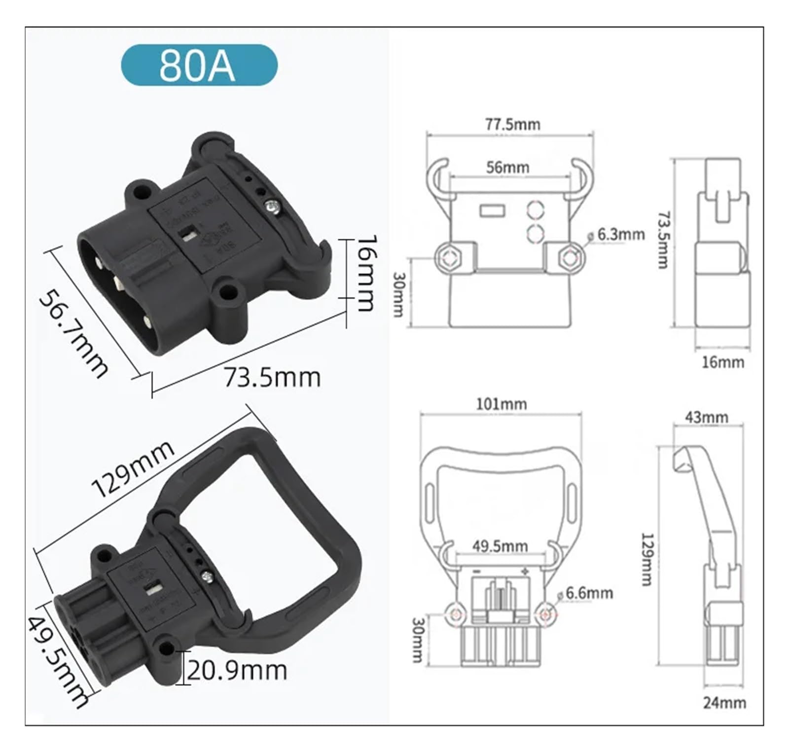 Conector de carga de energía for montacargas de 80 A, 160 A y 320 A for REMA, conector de carga de batería de alta corriente macho y hembra, enchufe industrial.(Female 80A)
