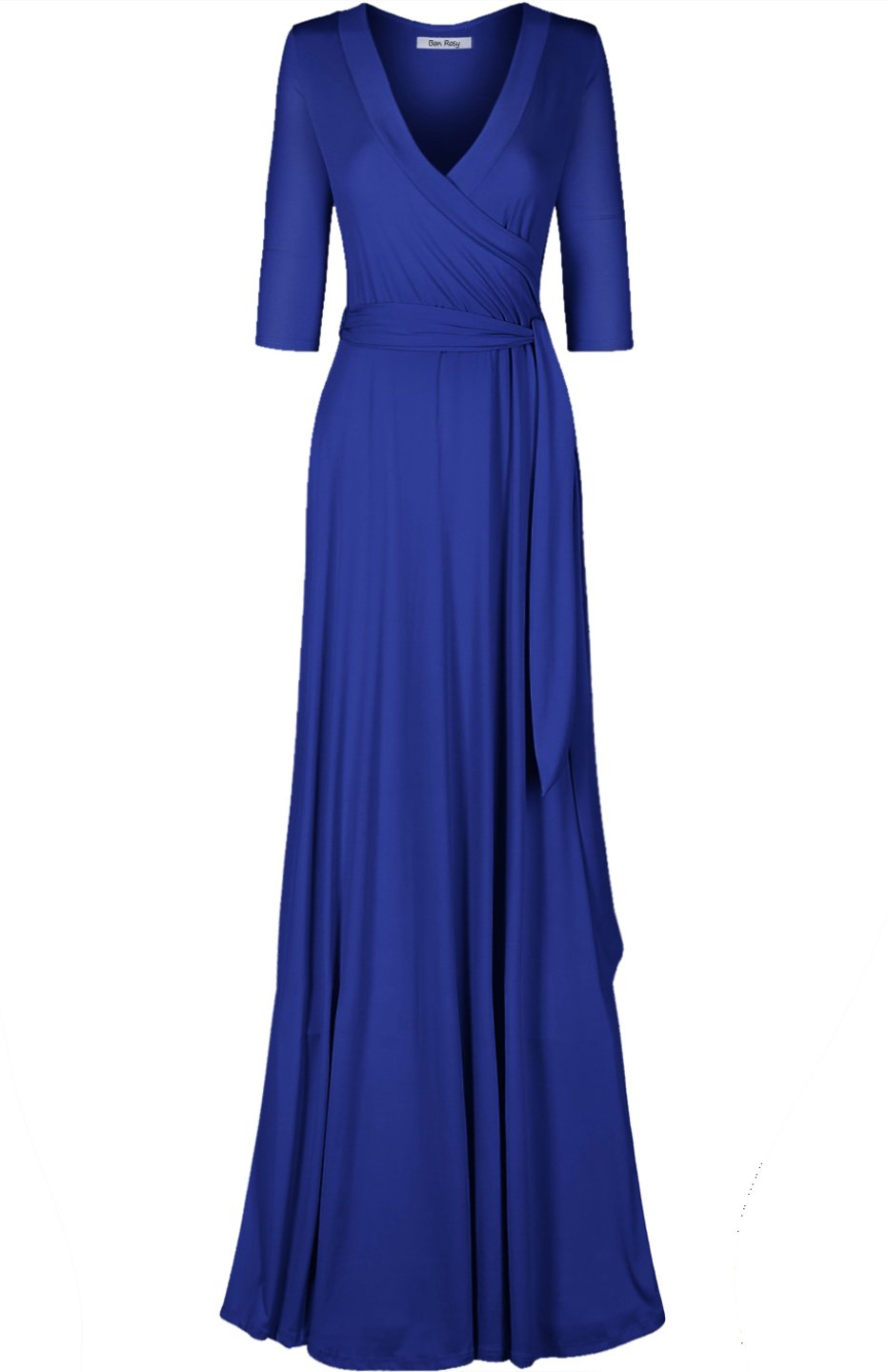 Women's 3/4 Sleeve Deep V-Neck Maxi Faux Wrap Solid Plus Size Dress