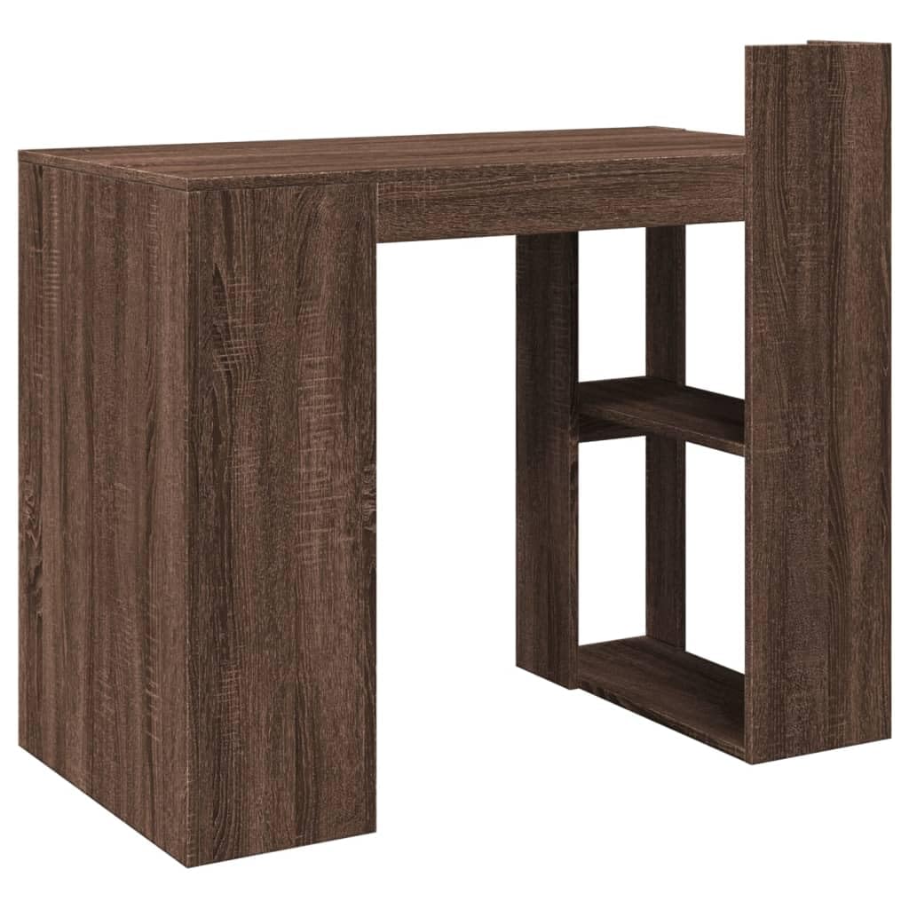 Scrivania rovere marrone in legno multistrato 103,5x56,5x94 cm con ripiani, design salvaspazio per ufficio, studio, smartworking, postazione computer e gaming