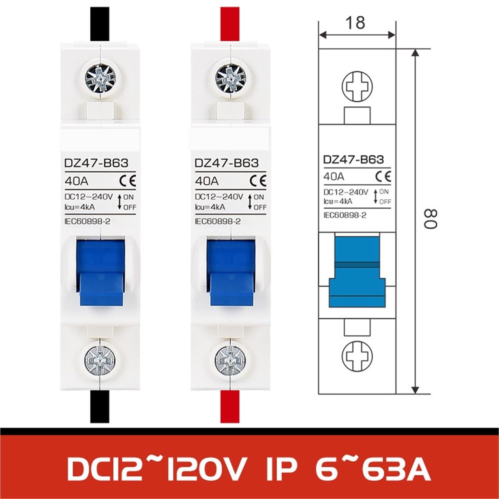 Miniaturowy wyłącznik automatyczny 12 V 24 V DC MCB 2P 125 A 130 A 16 A bezpiecznik resetujący falownik zabezpieczenie akumulatora izolator przełącznik transferu (1P, B16A)