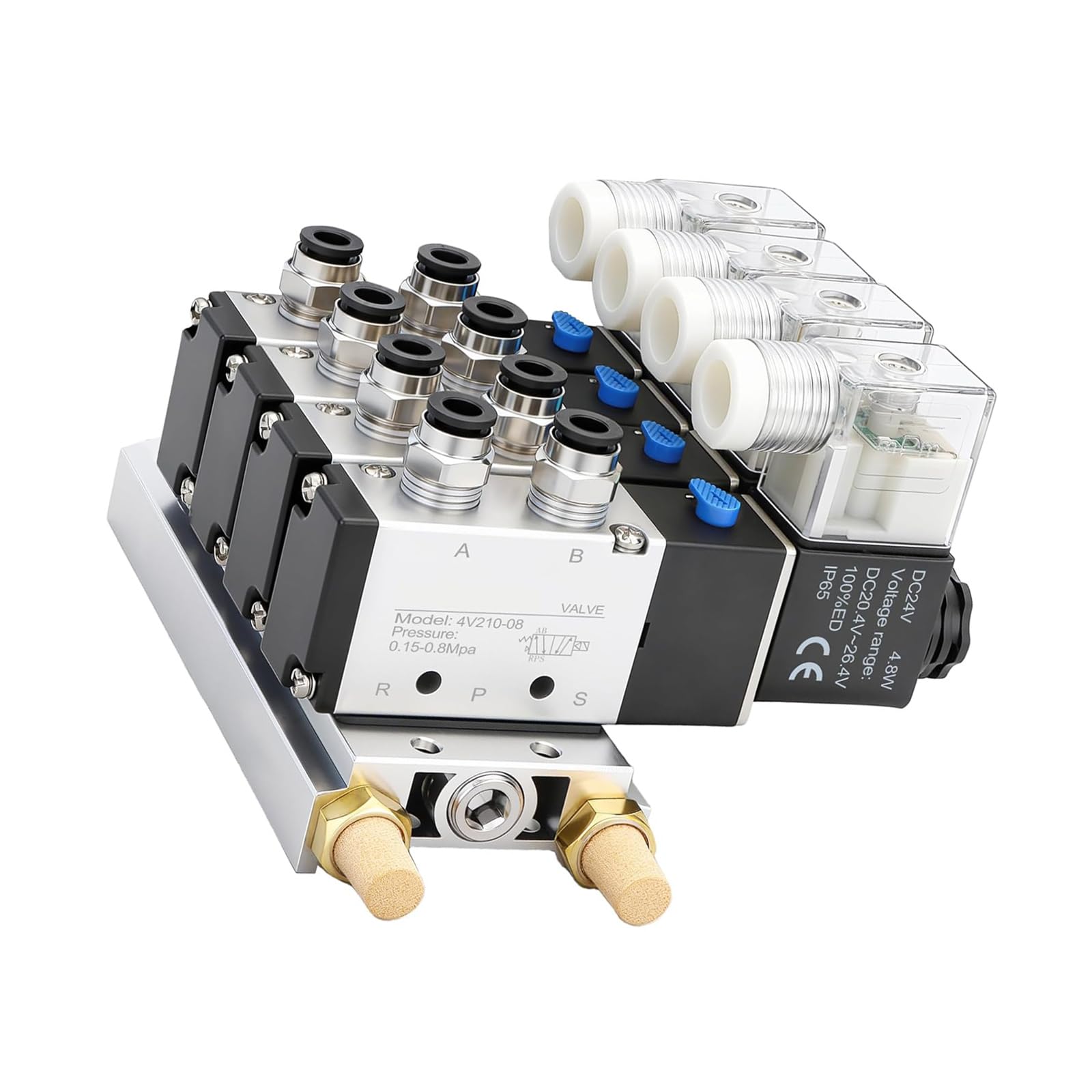 Electroválvulas neumáticas de control de aire de 5 vías y 2 posiciones, colector de 4 estaciones para sistemas de automatización neumática
