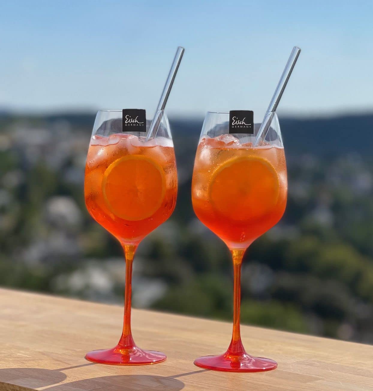 Topkapi elite 9-tlg Aperol Spritz Glas Betty I 2 Stück Aperol Spritzgläser XXL Größe + 7-tg Glashalm Set I Handbemalter Stiel I Spülmaschinenfest I Made in Germany