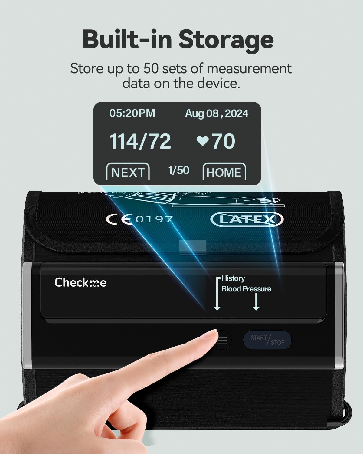 CheckMe Tensiometro de Brazo - Medidor Tension Arterial Digital Preciso con APP, Modo Multiusuario, Visualización de Tendencias & Uso Compartido de Informes, para iOS/Android,22-42 cm