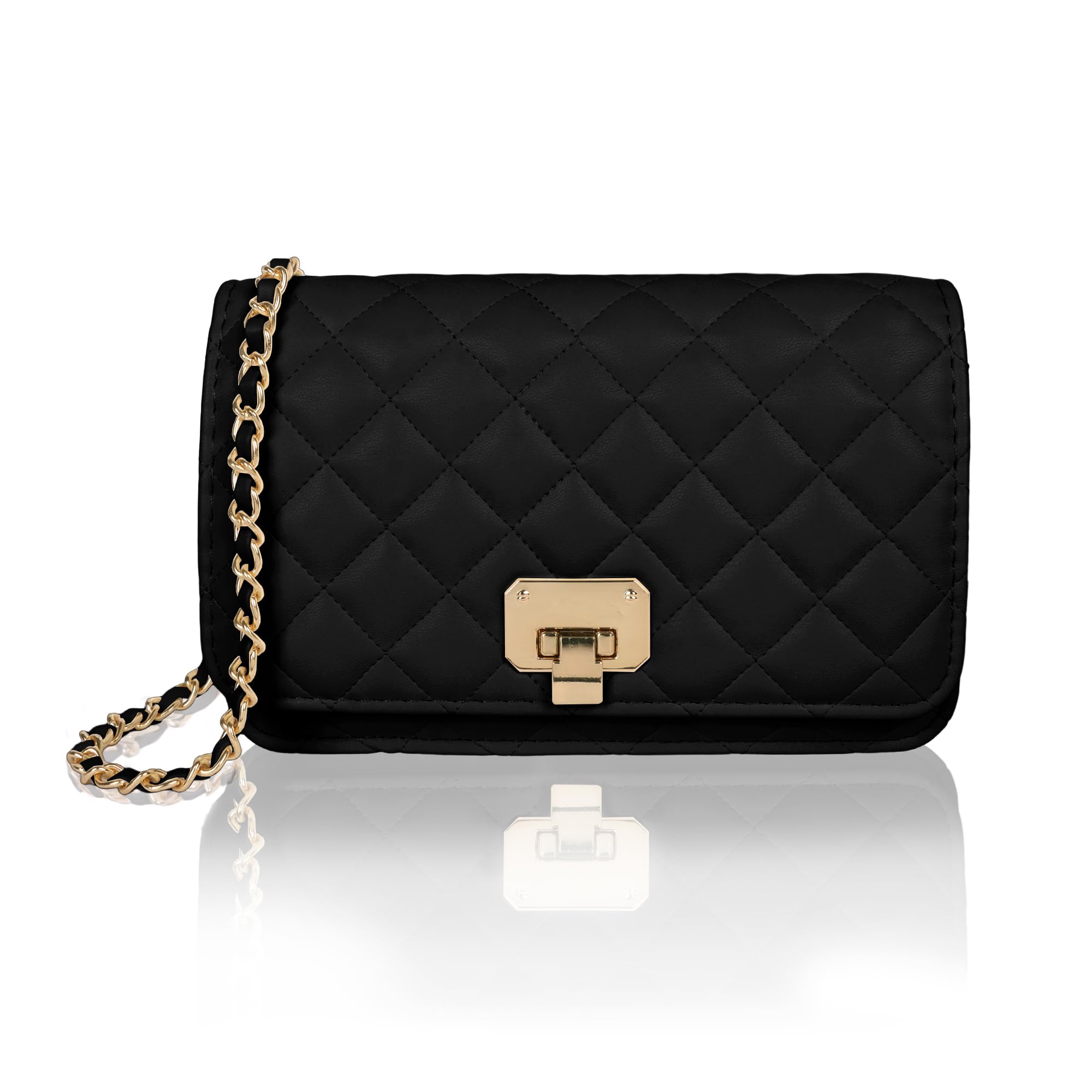 Women's Woven Leather Small Crossbody Bag - Chain Strap, Fits IPhone & Cards, 7.5x5.1x1 Inch, Work & Evening Purse