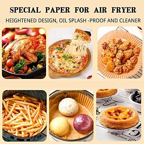 Ptsaying air Fryer Liners, Non-Stick Disposable Air Fryer Paper Liners, 9.45In air Fryer Parchment Paper for 4.2-8L Large Air Fryer, Baking Roasting Microwave Paper-Oil-Proof, Water-Proof (100PCS)