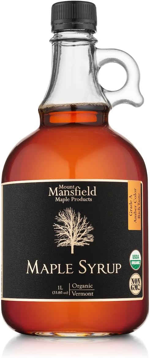 Mansfield Maple Certified Organic Pure Vermont Maple Syrup in Glass Bottles Grade A Dark Robust, Liter)