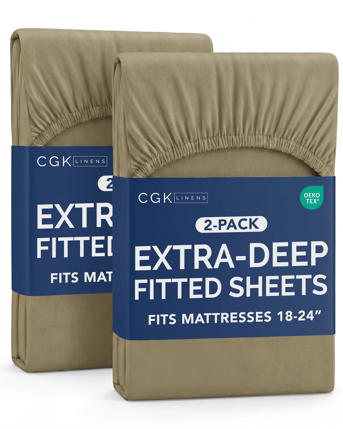 CGK Linens 2 Pack Extra Deep Queen Fitted Sheets - Khaki