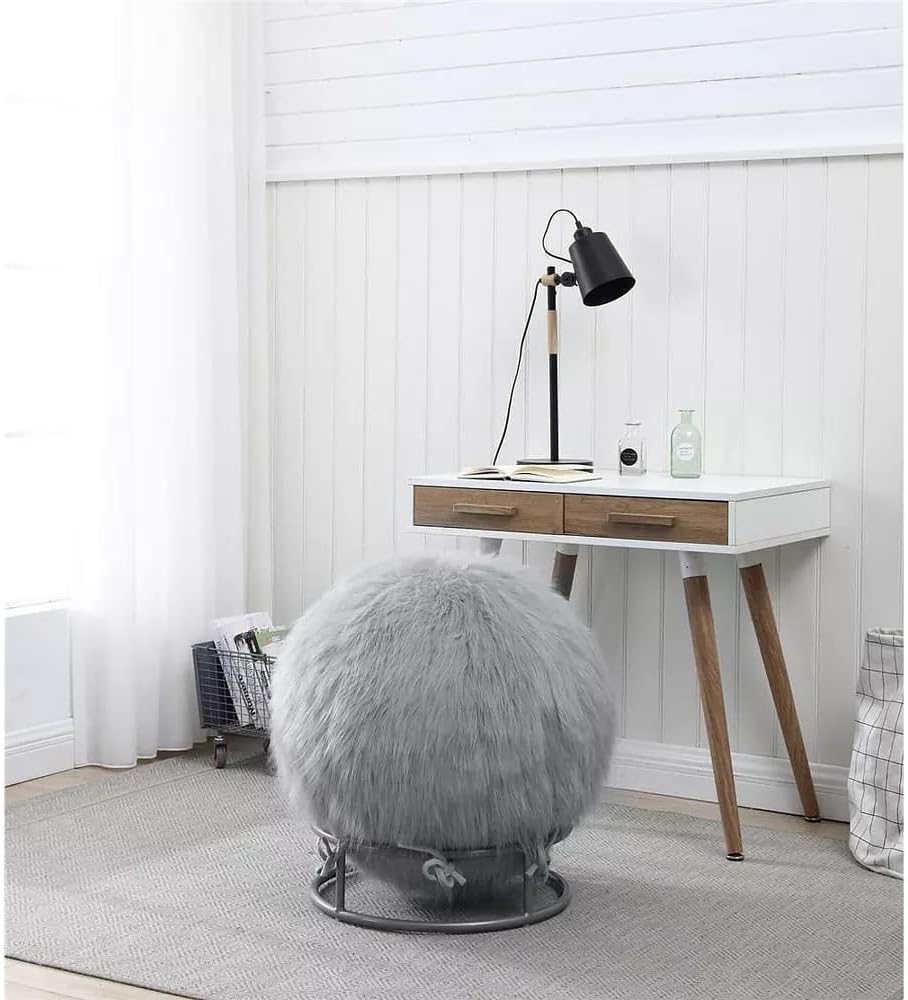 J&V TEXTILES 65 Inch Posture Fuzzy Exercise Yoga Ball Chair Set (Gray)