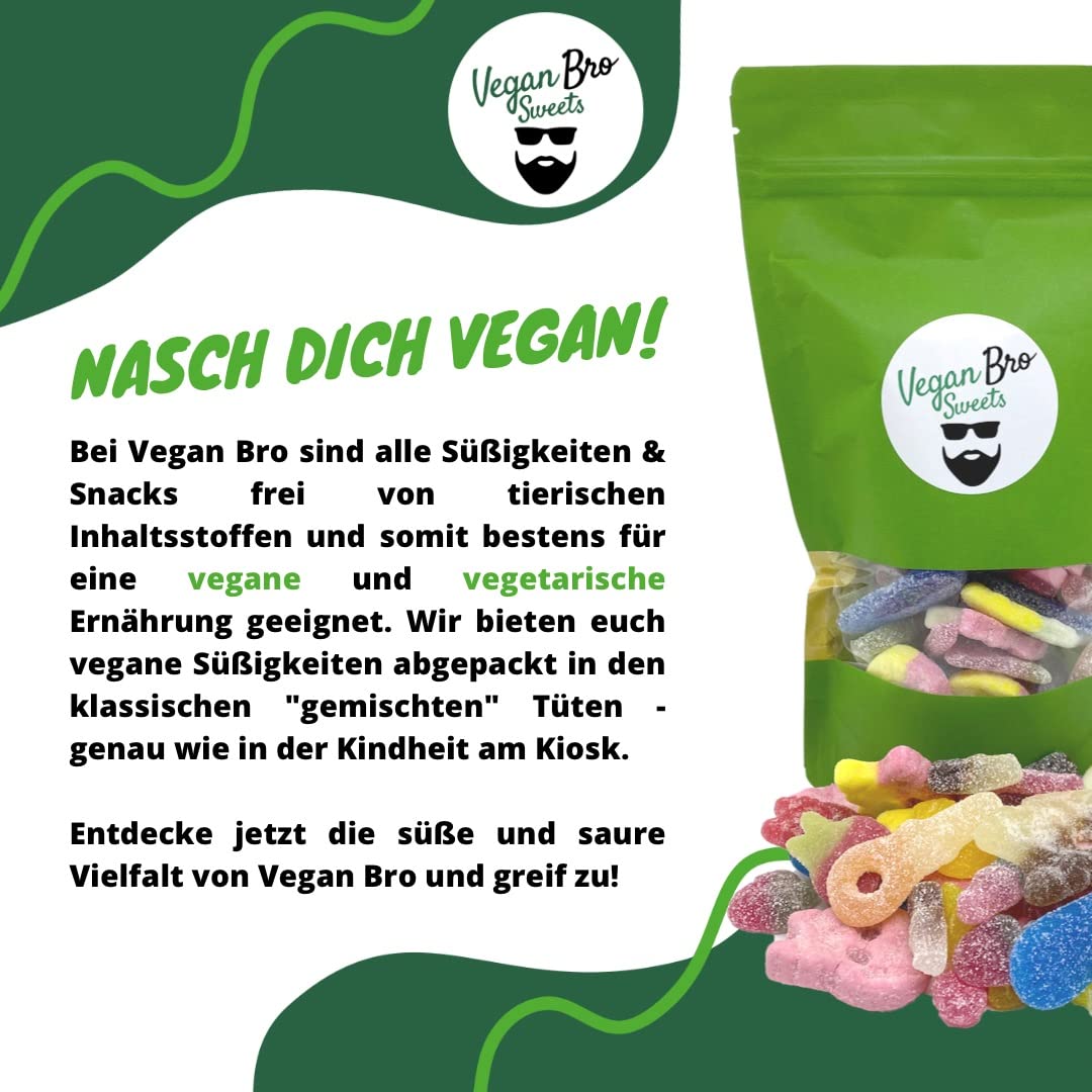Vegan Bro SWEETS Big Bag kwaśny – 500 g wegańskie żelki owocowe, guma do wina, cukierki barowe, idealne na prezent