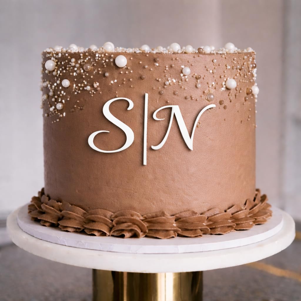 ZMR SHOP CRAFT Personalisation Monogram Cake Topper, 3mm Thickness MultiColored Acrylic Cake Topper, Wedding Monogram Decoration, Elegant Script Initial (White)