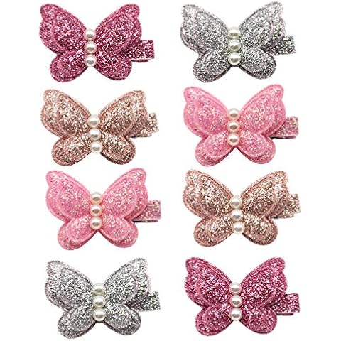 Elesa Miracle Baby Girl Hair Clips Toddlers Infants Kids Hair Butterfly Snap Clips Barrettes (8pc- Sequins Pearl Butterfly) Cover