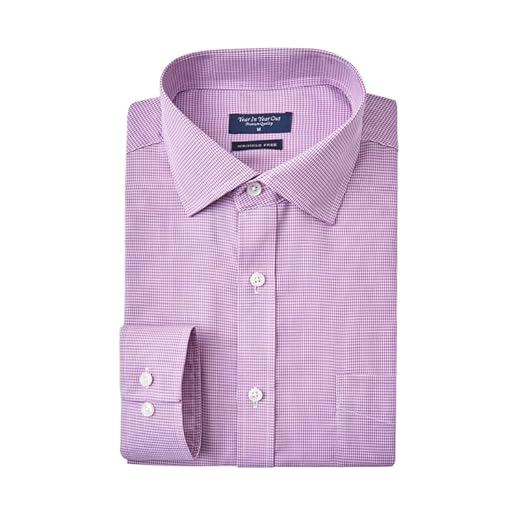 Year In Year Out Camisa social masculina sem rugas com ajuste regular, manga longa, resistente a amassados, Roxo, branco 170, XXG
