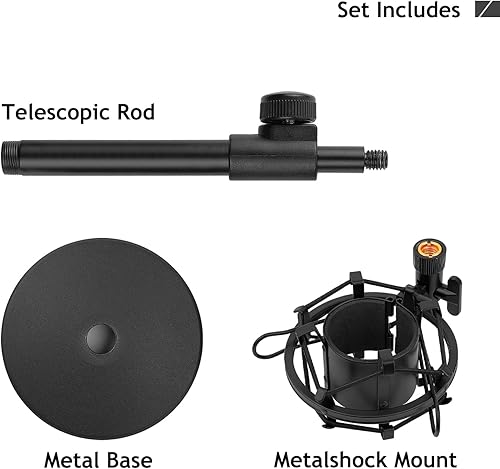Miniatura 7 de Soporte de micrófono de escritorio AT2020, soporte de micrófono de mesa ajustable con soporte de choque de micrófono para Audio Technica AT2020