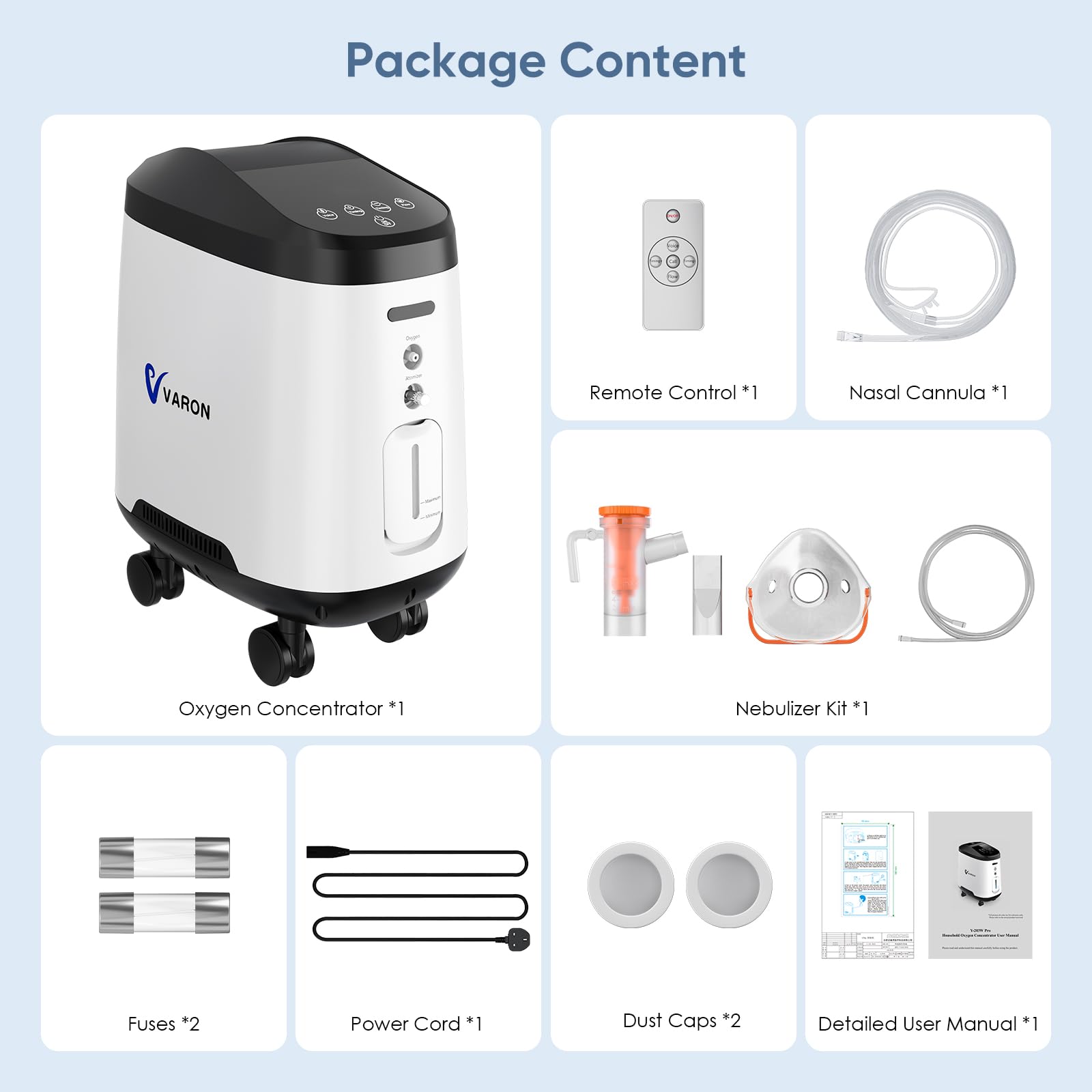 RINRI Concentratore di ossigeno, 1-9 l/min ossigeno regolabile per casa, 93%-30% ossigenatore portatile per casa, ossigenazione continua 24H, con tutti gli accessori