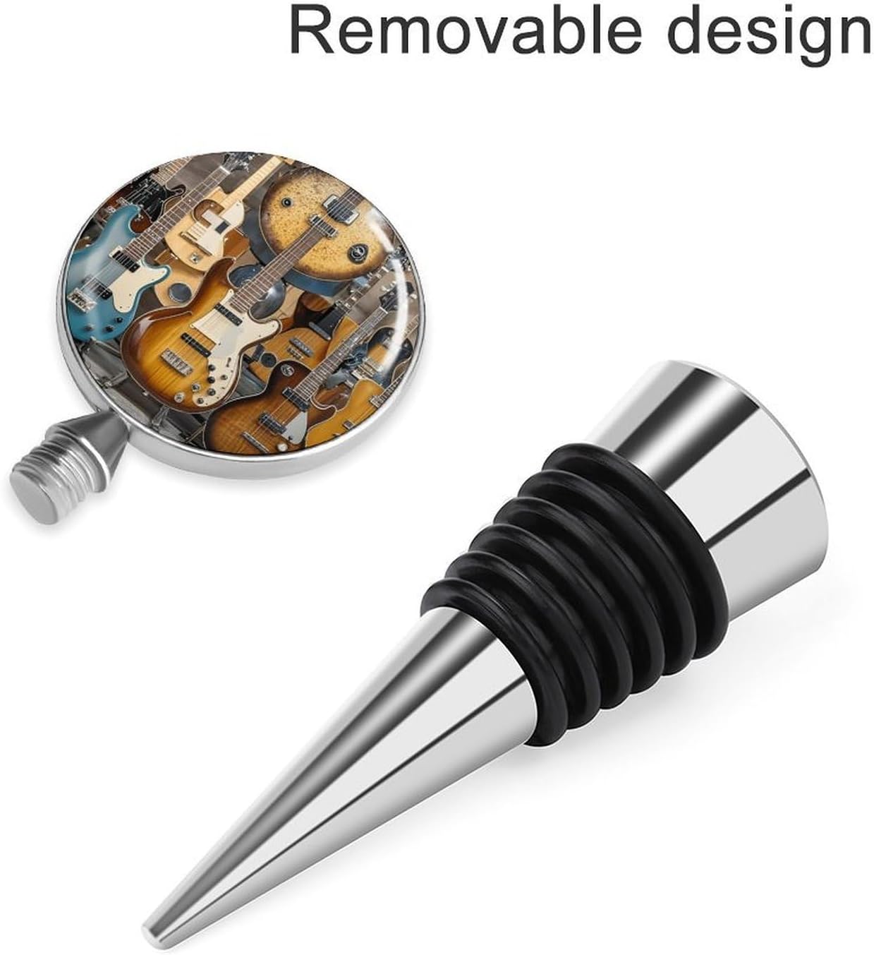 Guitar Bass Music Musical Instruments Wine Stopper Reusable Zinc Alloy Beverage Bottle Stopper Decorative Champagne Corks Bottle Stoppers Wine Accessories Gift for Bar Party Wedding Supply image 4