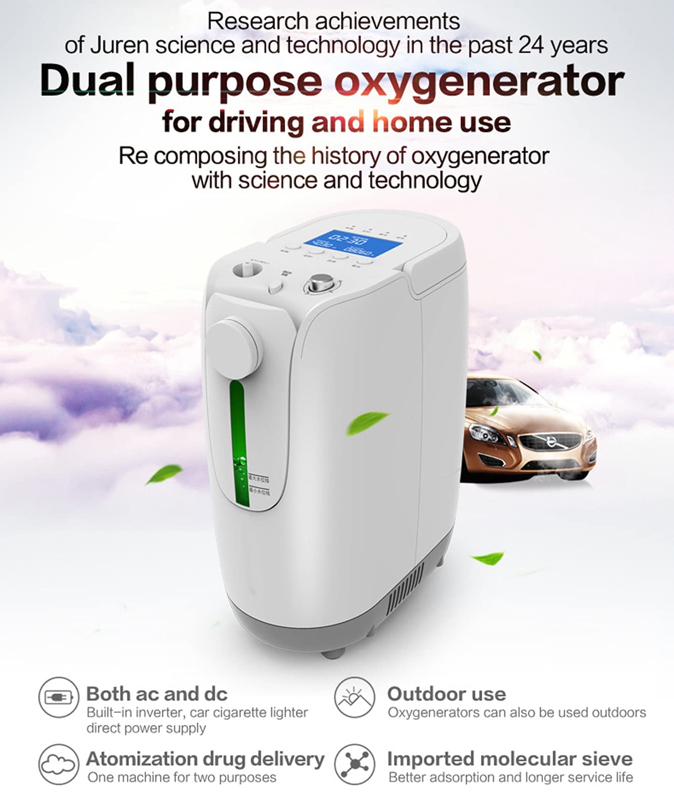 Concentratore di Ossigeno Portatile con Purezza del 60% - 93%.