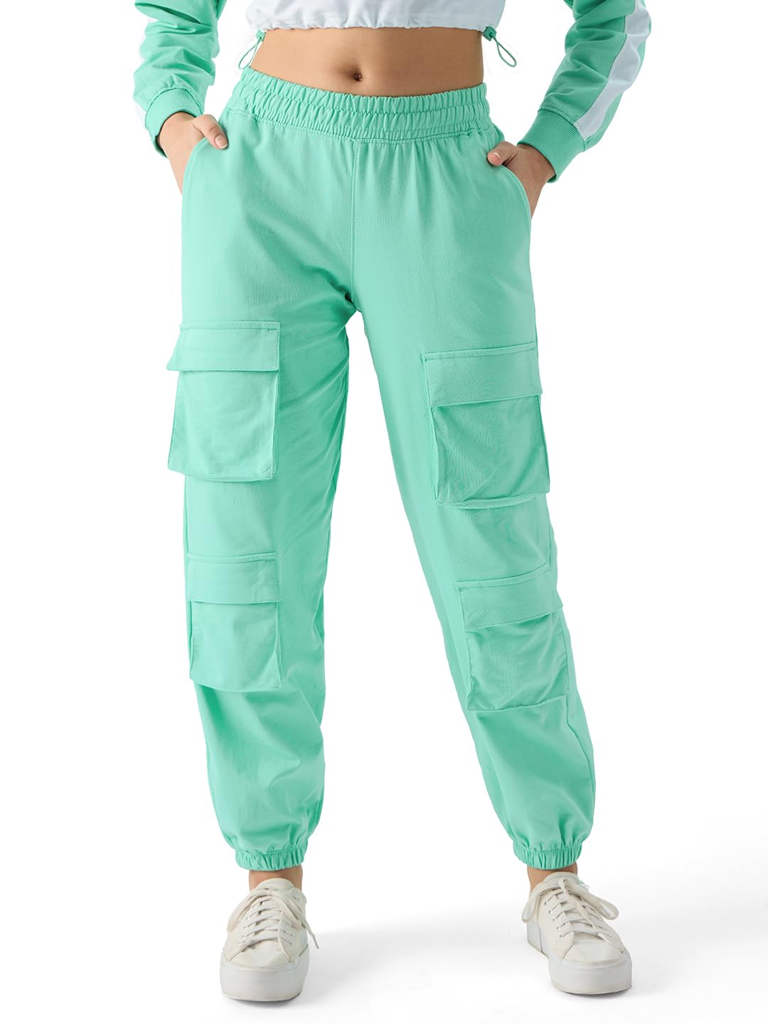 The Souled Store Women Mid Rise Applemint Utility Joggers Cargo Joggers