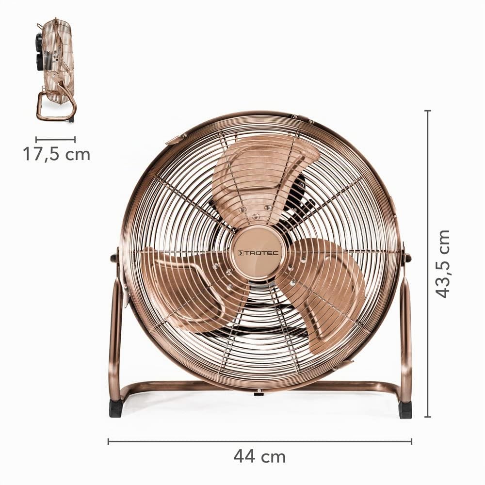 TROTEC Ventilatore da pavimento TVM 13-44 Watt, angolo di inclinazione 100°, 3 livelli, Ø 35 cm, supporto antiribaltamento, silenzioso, rame