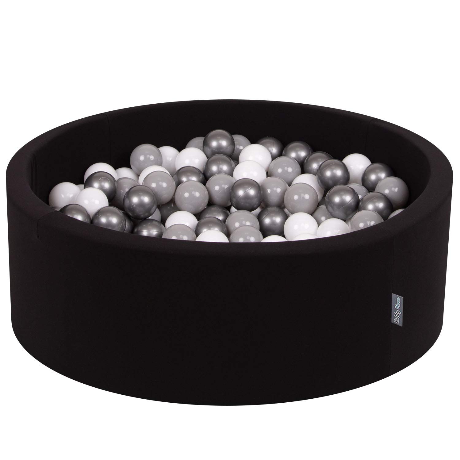 KiddyMoon 90X30cm/300 Balls ∅ 7Cm / 2.75In Baby Foam Ball Pit Made In EU, Black:White/Grey/Silver — image 1