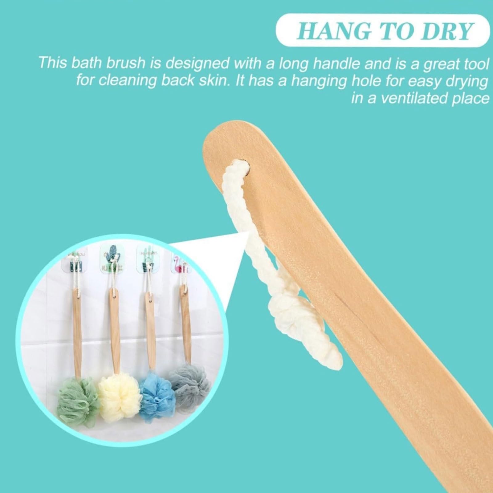 Ergonomía Frotador de espalda de madera for montaje en pared de la Ducha, cepillo de ducha con mango largo, puede producir espuma rica for hombres y mujeres mayores fácil de espumar