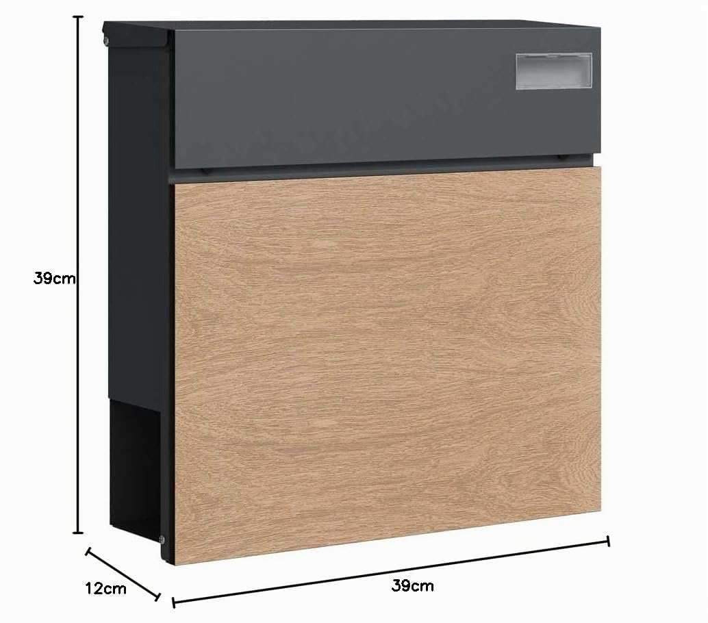 SCHARTEC Buzón SPB-6 de madera, diseño claro y antracita, con compartimento para periódicos, moderno y grande, buzón de pared