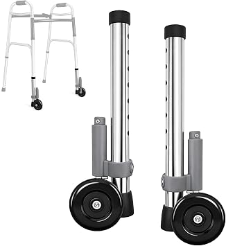 Rear Glide Walker Brakes with 3" Wheels - 1 Pair Replacement for 1" Walkers, Quiet Smooth Rolling Back Wheels for Seniors & Mobility Aid Stability