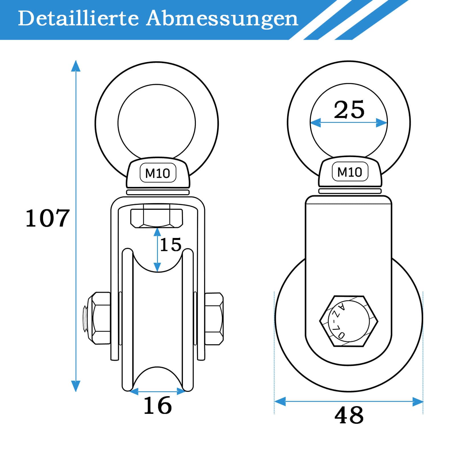 Poulie de renvoi en acier avec 2 roulements à billes, poulie Fitness en acier inoxydable 304, charge maximale : 500 kg, 2 Pack