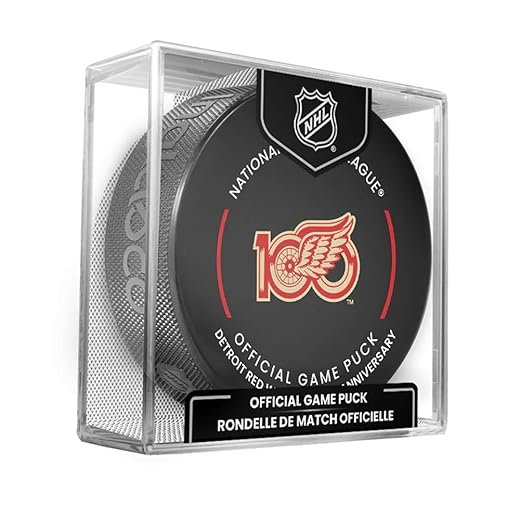 Detroit Red Wings 100th Anniversary 2025-26 Inglasco Official NHL Hockey Game Puck in Cube