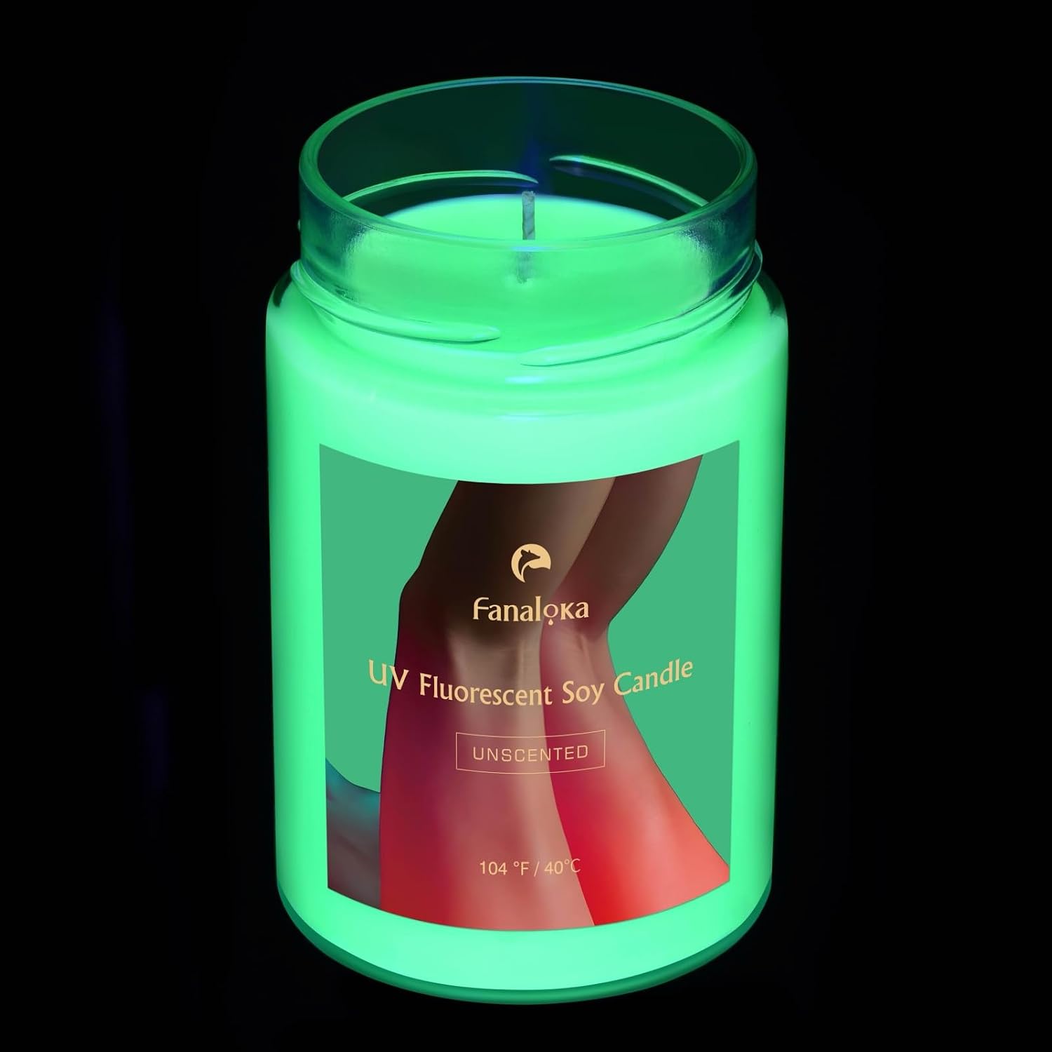 UV Fluorescent Soy Wax Low Temperature Candles, Low Heat Body Safe Candle for Night Party, Unscented, 104 °F (40°C), 11 oz (310g) (Green)