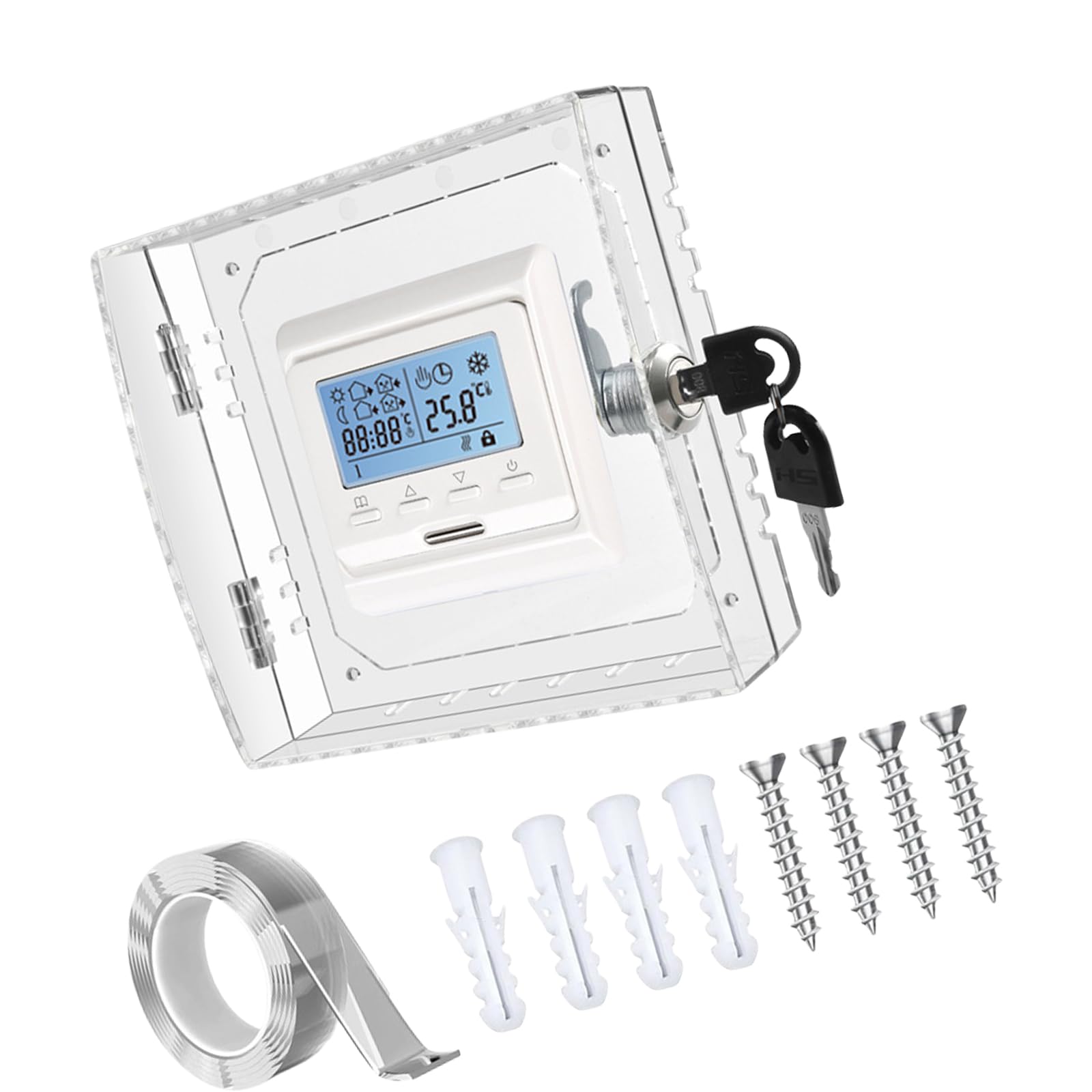 Universals Square Clear Thermostat Box with Set Lockable Thermostat Covers Guard Protector for Wall Mount Units Guard