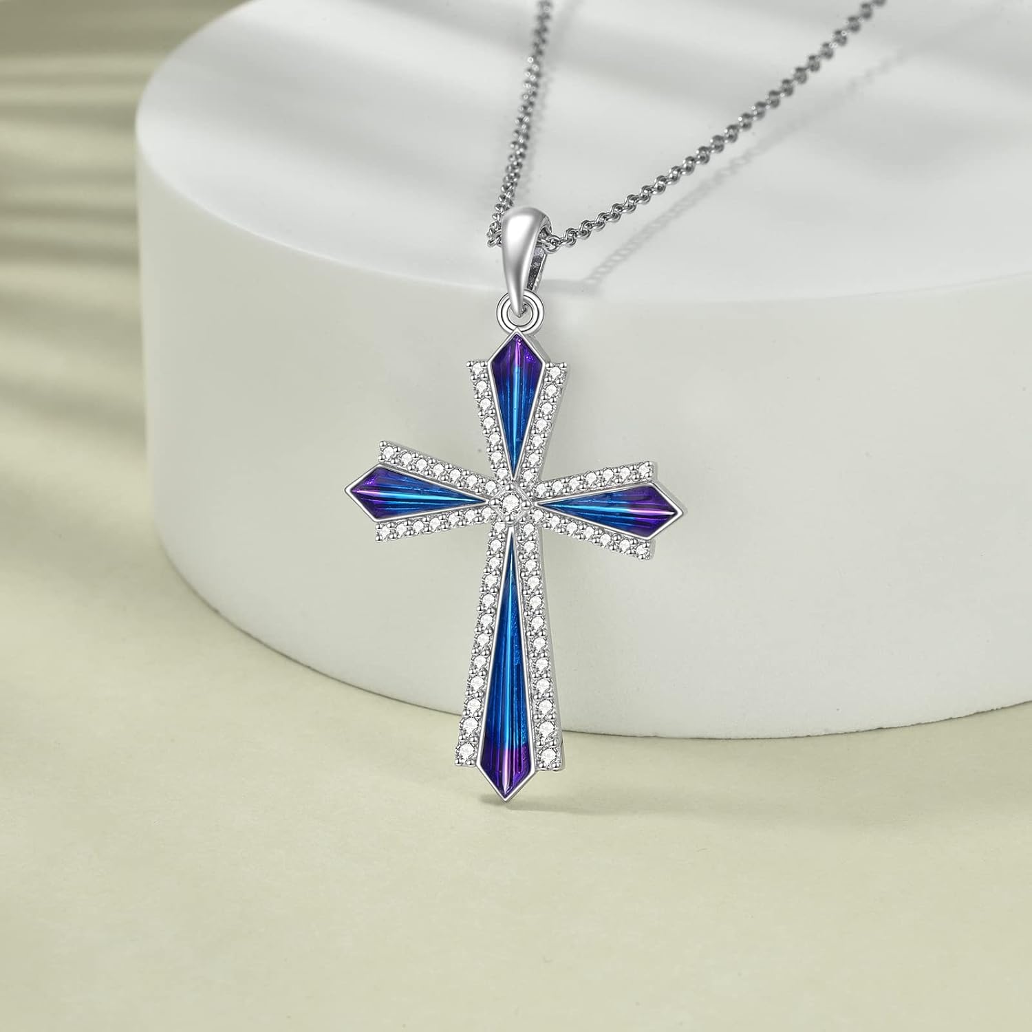 YAFEINI Cross Necklace 925 Sterling Silver Cubic Zirconia CZ Cross Crucifix Pendant Necklace Jewelry for Women Men Girls - Image 3