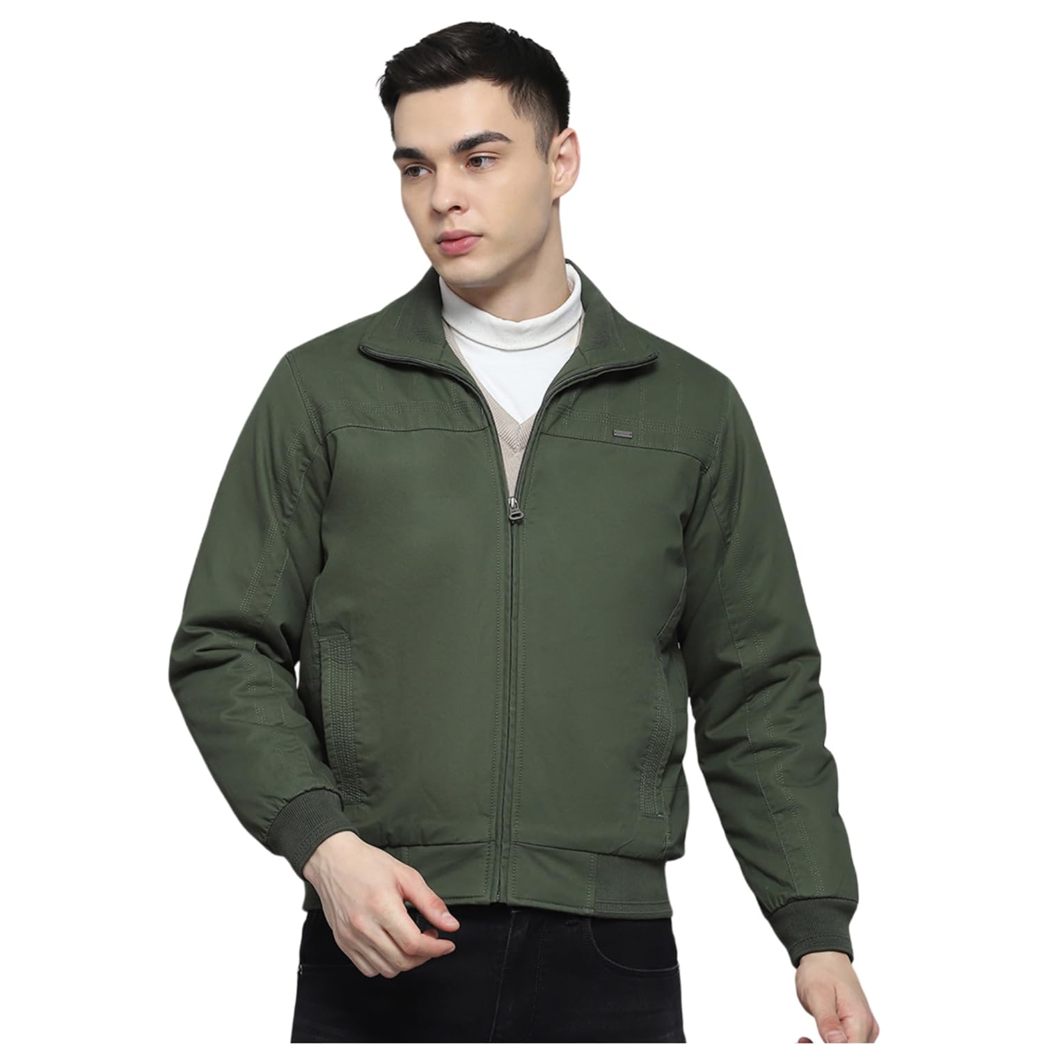 monte carlo Mens Solid Olive Collar Neck Full Sleeve Jacket-picture-16