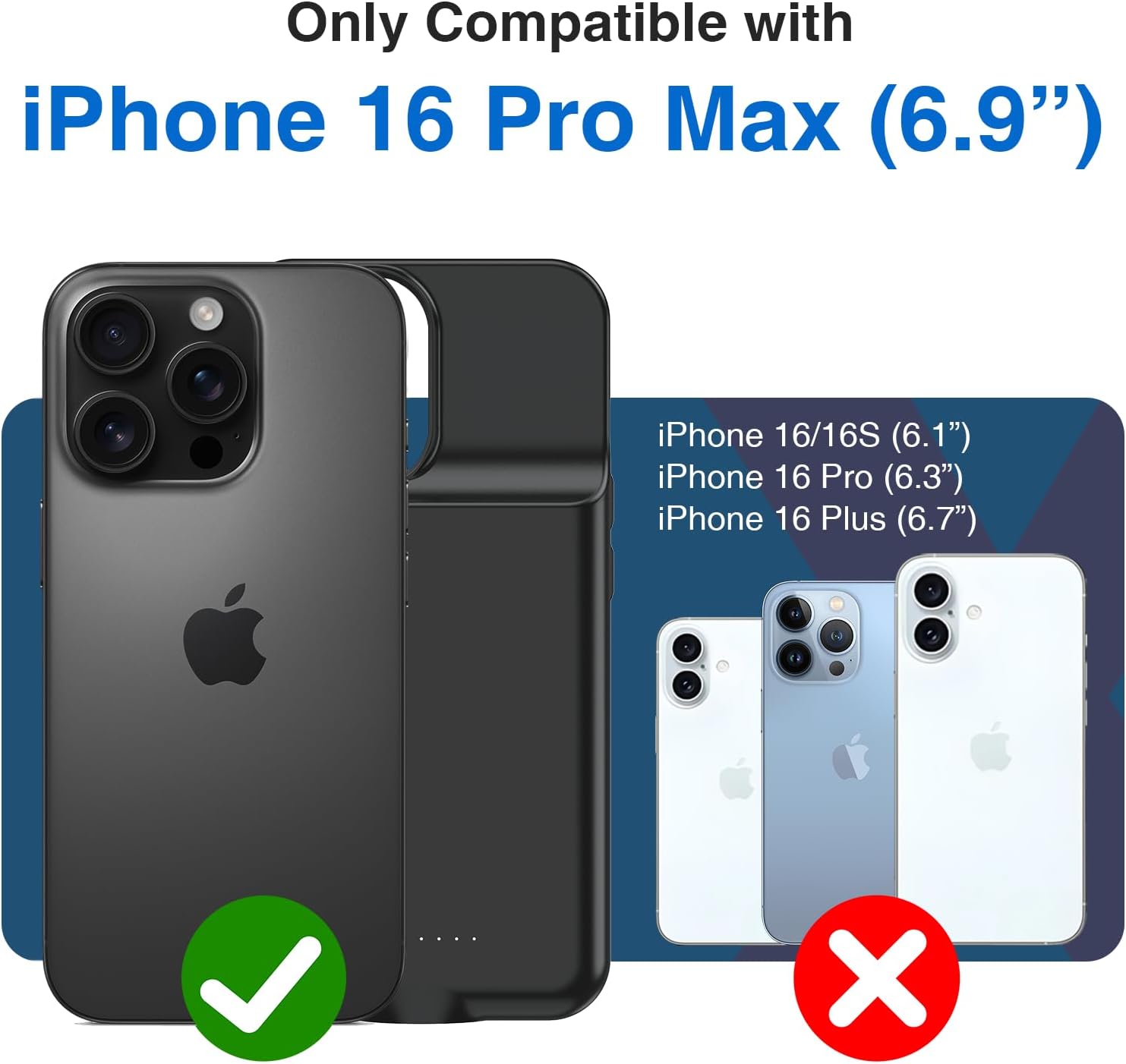 BOPPS Battery Case for iPhone 16 Pro Max 【2026 New】 Ultra-Slim 8500mAh Portable Portable Protective Charger Case Support Carplay Compatible with iPhone 16 Pro Max Charging case,Black