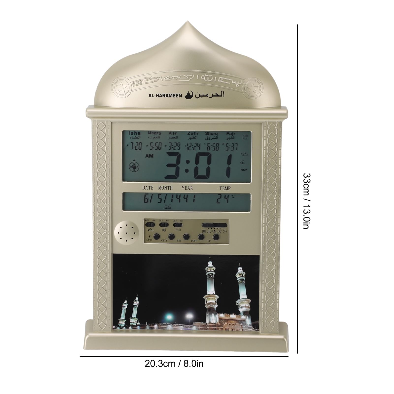 Azan Reloj, Reloj Despertador Preciso Reloj de Oración Digital Multifunción para Exhibición de Escritorio (Gold)