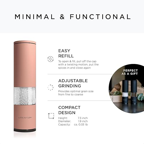 Miniatura 4 de LARS NYSØM Juego de molinillos de sal y pimienta de acero inoxidable con molinillo de cerámica ajustable, 2 piezas, diseño I Design Spice Mills Set