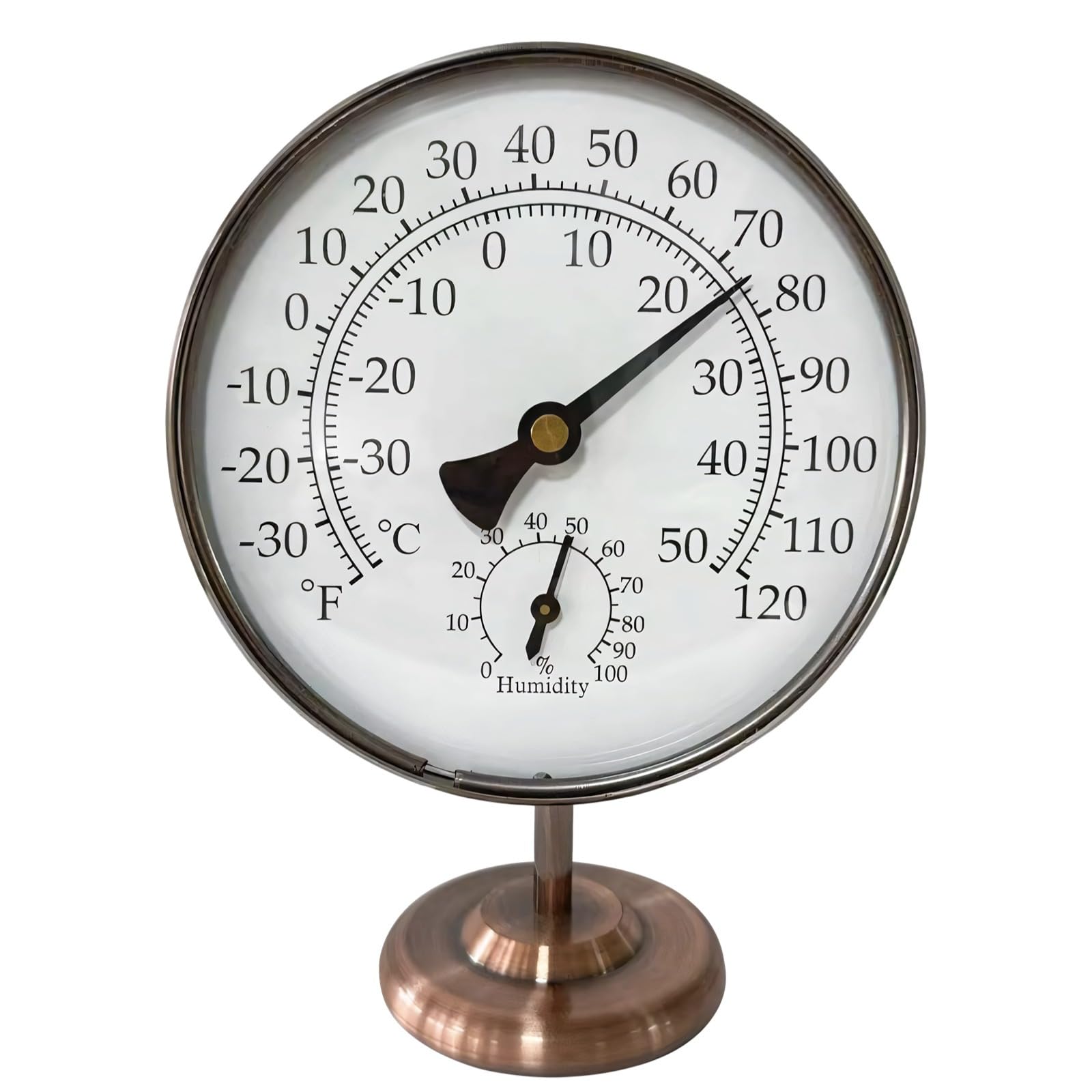 Thermometer-Hygrometer, 10,2 cm, Bronze, für Innen- und Außenbereich, Raumtemperatur- und Luftfeuchtigkeitsmonitor, Vintage-Zifferblatt, batteriefrei