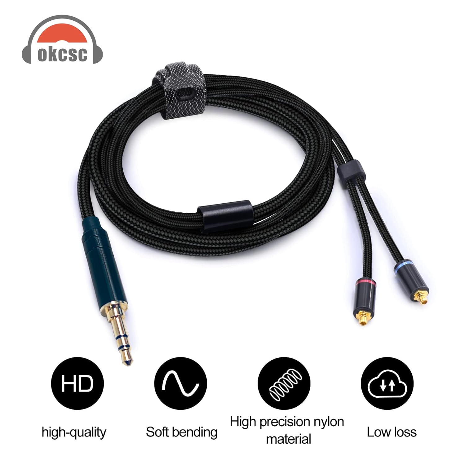 okcsc MMCX Upgrade Replacement Headphones Cable,IEM Earphones Replacement Cable Nylon Braided for Shure 846 535 215 315 425 MAGAOSI K5 LZA4 A5 (4.4mm Balanced Jack, No Mic)