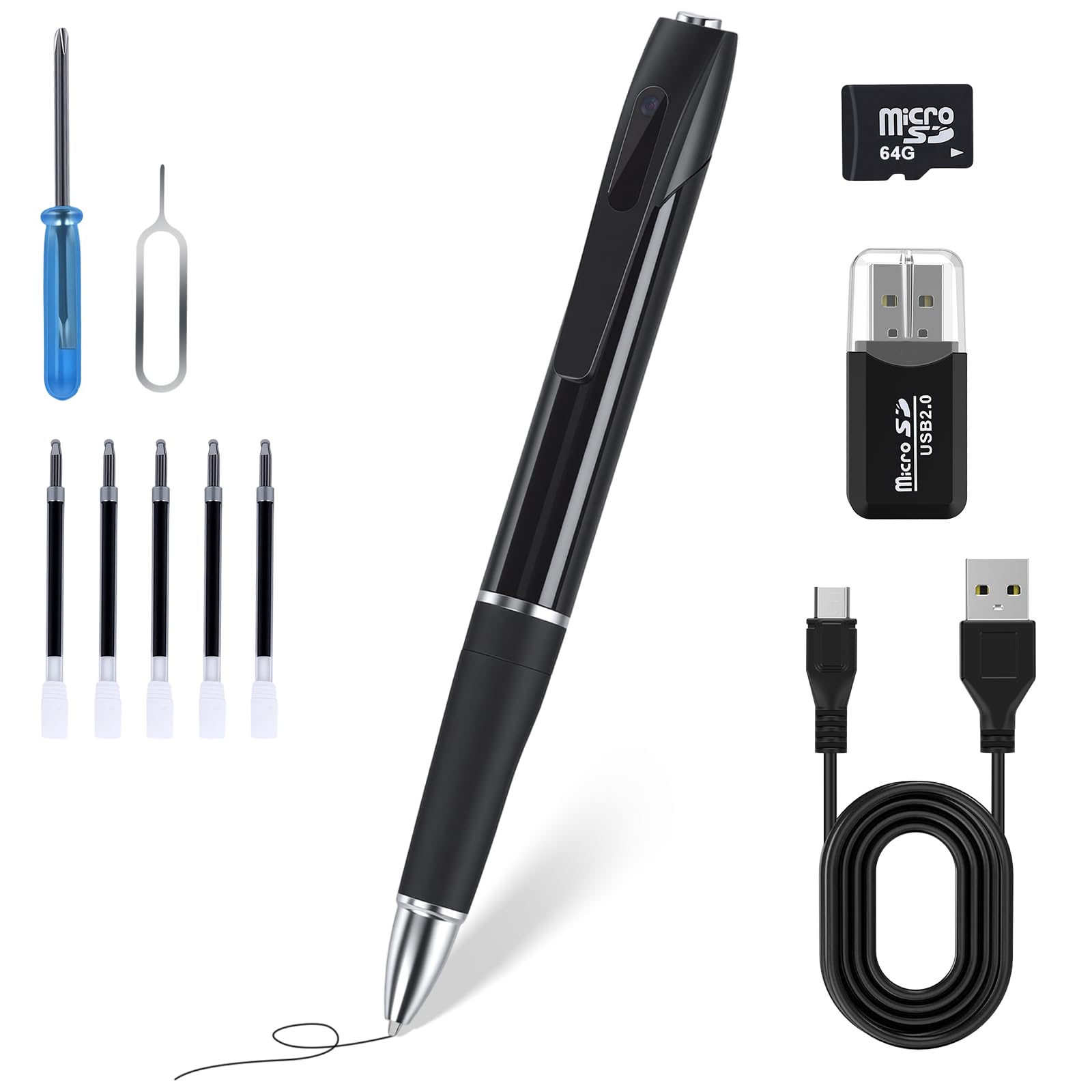 Mini Hidden Camera Pen with 64GB Memory Card