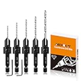 5-pc Woodworking Countersink Counterbore Drill Bit Set 3in1 for #6 8 10 12 16 Screws, M2 Pilot Drill Bits Adjustable Depth, 82-Degree Chamfer with Stop, 1/4” Hex Shank, Includes 2 Allen Wrenches