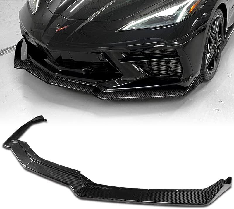 EPARTS - Juego de 3 piezas de fibra de carbono estilo 5VM para parachoques delantero, divisor de labios, protección compatible con Chevrolet