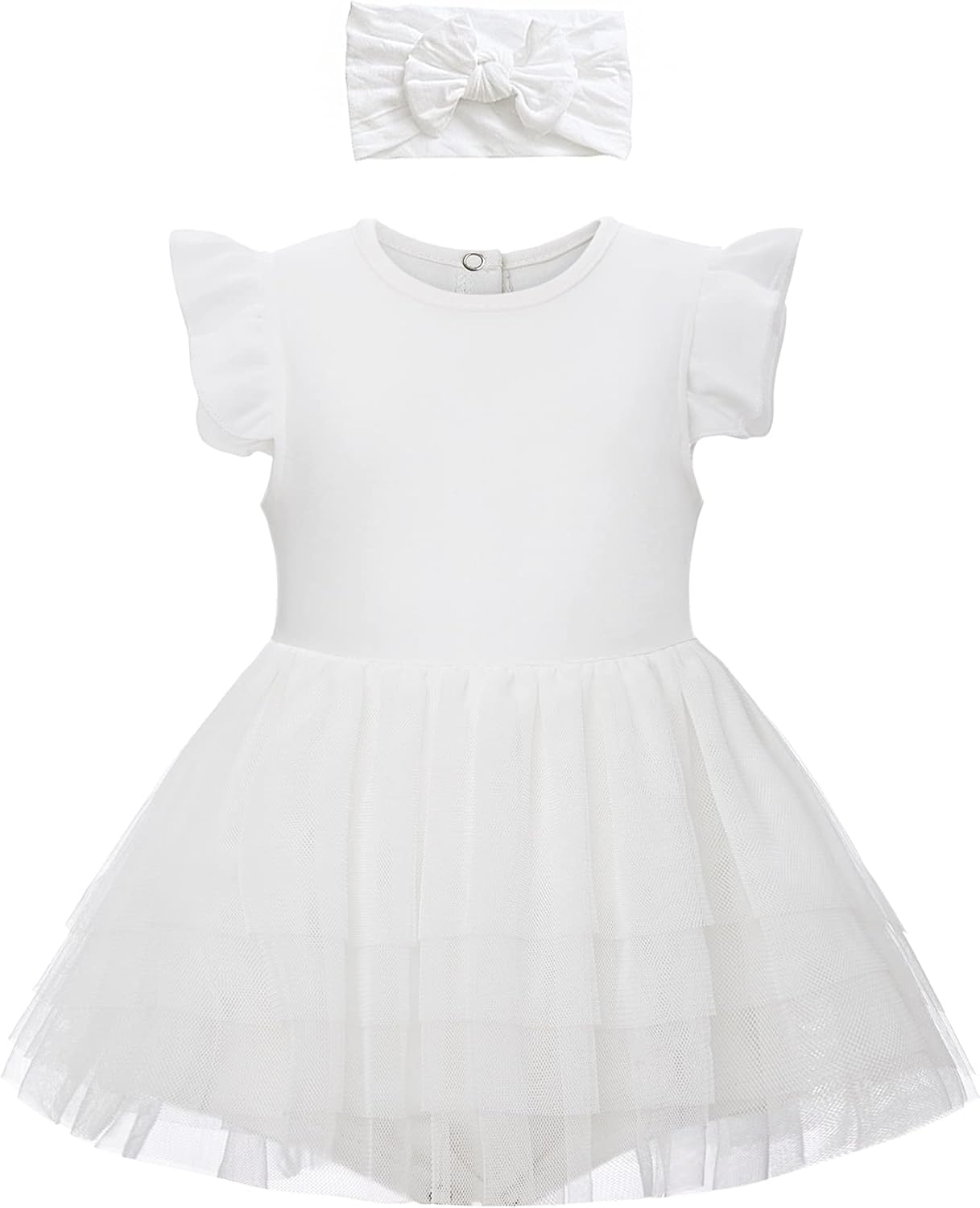 O2 BABY Organic Cotton Baby Girls Tutu Dress Baby's Tulle Dress with Headband Outfit Set 0-24Months