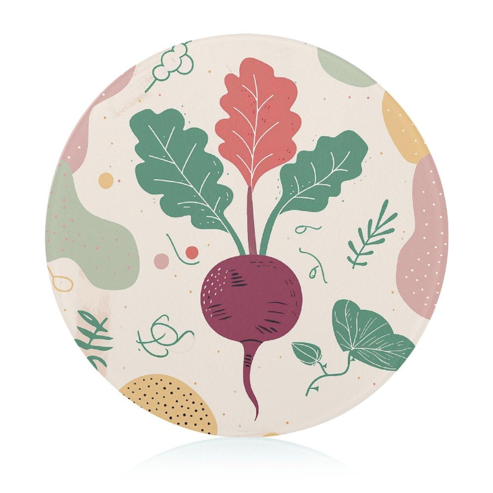 Planche à découper ronde en verre 20cm betterave rouge résistante pour comptoir de cuisine