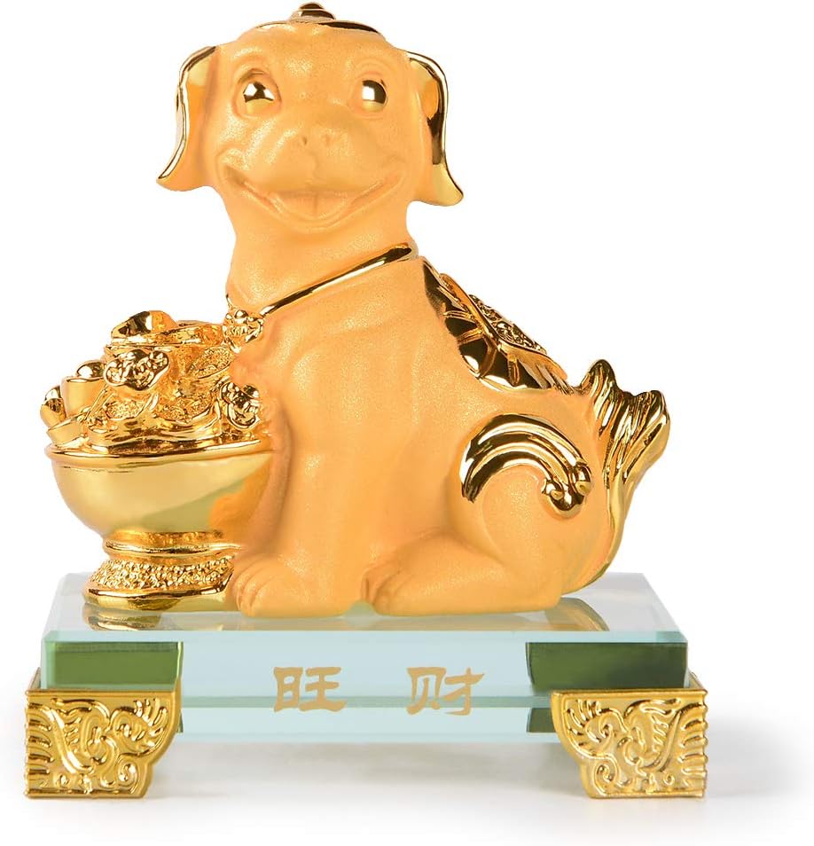 BRASSTAR Golden Resin Dog Chinese Zodiac Statue Feng Shui Home Office Table Top Decor Figurine Gift Collection PTZY110FBA