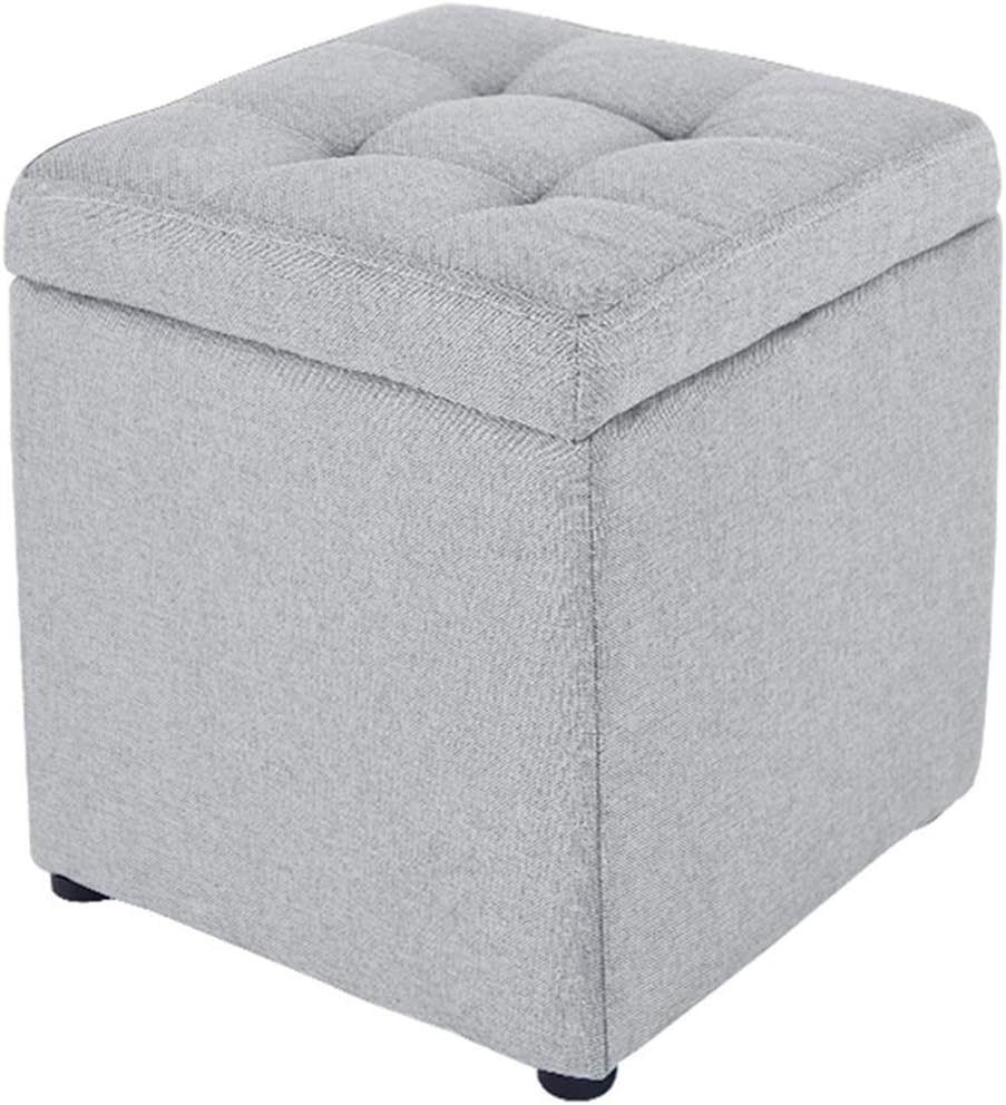 Pouf repose-pieds gris clair en coton et lin coffre de rangement 30x30x35cm charge 150 kg