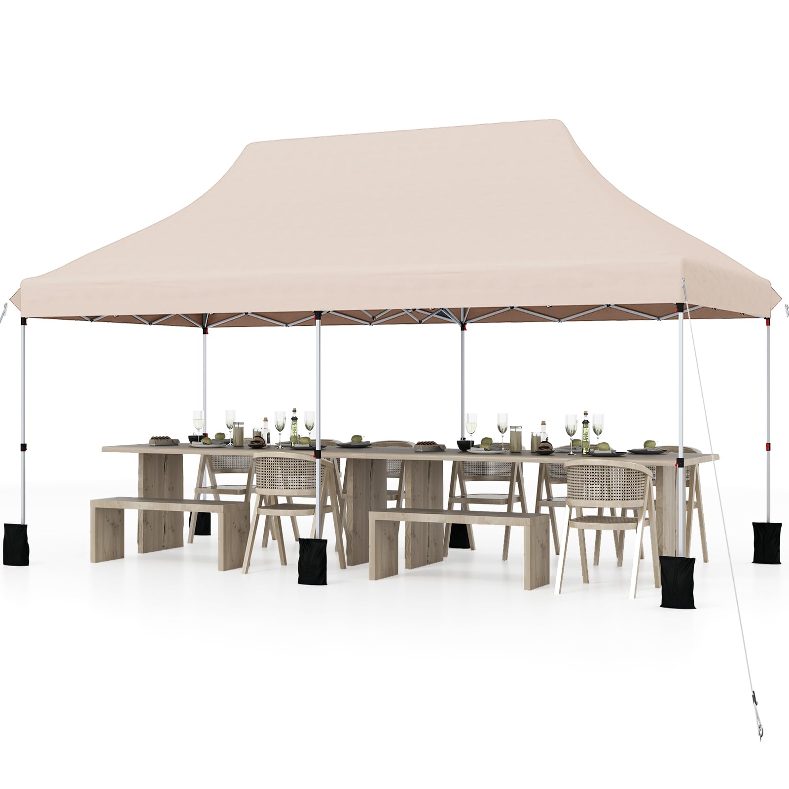 RELAX4LIFE Pavillon, Pop Up Faltpavillon 3x6m, Partyzelt Wasserabweisend & Stabil, Gartenzelt Höhenverstellbar, UV-Schutz 50+, Gartenpavillon Faltbar mit Tasche (Beige)