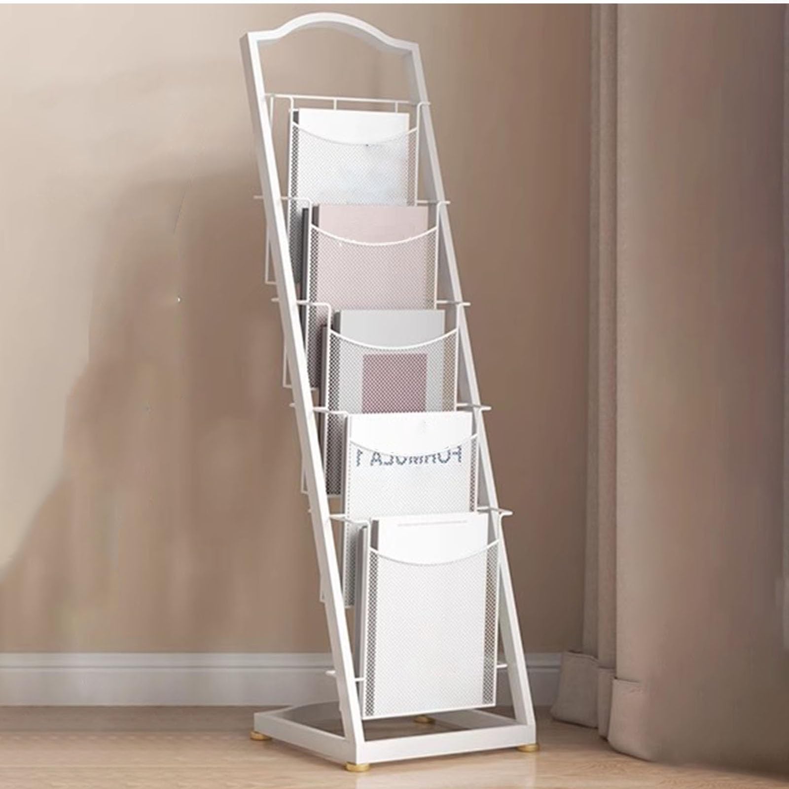 ASerZenith Floor Display Rack, 5-layer Magazine Storage Rack, Freestanding Document Catalog Organizer for Exhibition/Office/Information Display