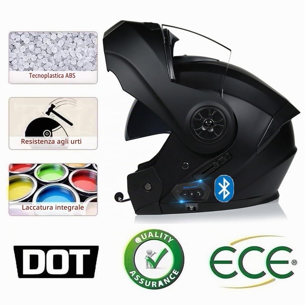 Casco Moto Casco Modulare Bluetooth per Motociclisti per Adulti, Donne E Uomini, Casco Integrale da Moto con Interfono Bluetooth da 150 M, Approvato ECE